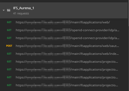 Captured IFS Requests using Postman Interceptor